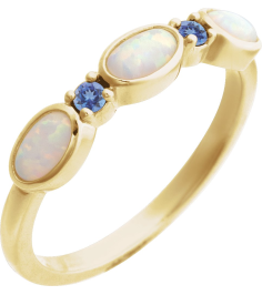 72478 Ring Set 14K Yellow Lab-Grown White Opal Oval 5 X 3 Mm Natural Tanzanite Polished Lab-Grown White Opal Cabochon And Natural Tanzanite Stackable Ring