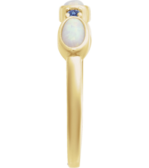 72478 Ring Set 14K Yellow Lab-Grown White Opal Oval 5 X 3 Mm Natural Tanzanite Polished Lab-Grown White Opal Cabochon And Natural Tanzanite Stackable Ring