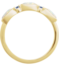 72478 Ring Set 14K Yellow Lab-Grown White Opal Oval 5 X 3 Mm Natural Tanzanite Polished Lab-Grown White Opal Cabochon And Natural Tanzanite Stackable Ring