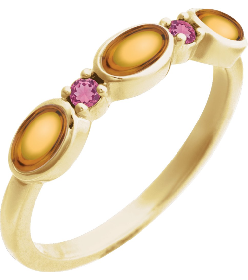 72478 Ring Set 14K Yellow Natural Citrine Oval 5 X 3 Mm Natural Pink Tourmaline Polished Natural Citrine Cabochon And Natural Pink Tourmaline Stackable Ring