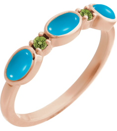72478 Ring Set 14K Rose Natural Turquoise Oval 5 X 3 Mm Natural Peridot Polished Natural Turquoise Cabochon And Natural Peridot Stackable Ring