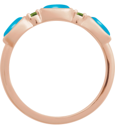 72478 Ring Set 14K Rose Natural Turquoise Oval 5 X 3 Mm Natural Peridot Polished Natural Turquoise Cabochon And Natural Peridot Stackable Ring