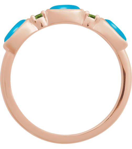 72478 Ring Set 14K Rose Natural Turquoise Oval 5 X 3 Mm Natural Peridot Polished Natural Turquoise Cabochon And Natural Peridot Stackable Ring