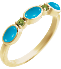 72478 Ring Set 14K Yellow Natural Turquoise Oval 5 X 3 Mm Natural Peridot Polished Natural Turquoise Cabochon And Natural Peridot Stackable Ring