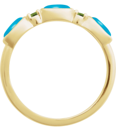 72478 Ring Set 14K Yellow Natural Turquoise Oval 5 X 3 Mm Natural Peridot Polished Natural Turquoise Cabochon And Natural Peridot Stackable Ring