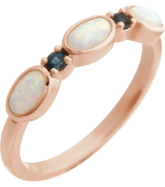 72478 Ring Set 14K Rose Lab-Grown White Opal Oval 5 X 3 Mm Natural London Blue Topaz Polished Lab-Grown White Opal Cabochon And Natural London Blue Topaz Stackable Ring