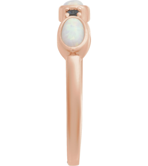 72478 Ring Set 14K Rose Lab-Grown White Opal Oval 5 X 3 Mm Natural London Blue Topaz Polished Lab-Grown White Opal Cabochon And Natural London Blue Topaz Stackable Ring