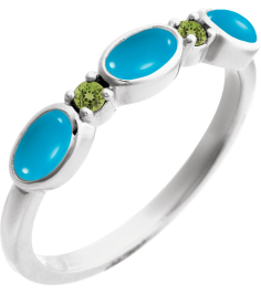 72478 Ring Set Platinum Natural Turquoise Oval 5 X 3 Mm Natural Peridot Polished Natural Turquoise Cabochon And Natural Peridot Stackable Ring
