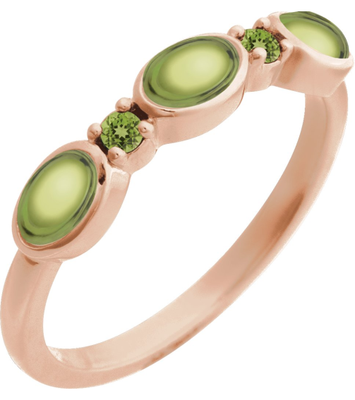 72478 Ring Set 14K Rose Natural Peridot Oval 5 X 3 Mm Natural Peridot Polished Natural Peridot Cabochon Stackable Ring