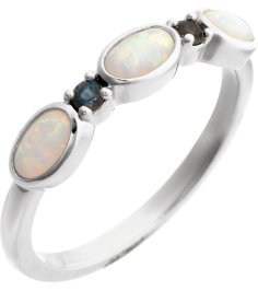 72478 Ring Set Sterling Silver Lab-Grown White Opal Oval 5 X 3 Mm Natural London Blue Topaz Polished Lab-Grown White Opal Cabochon And Natural London Blue Topaz Stackable Ring