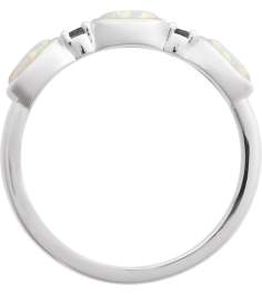 72478 Ring Set Sterling Silver Lab-Grown White Opal Oval 5 X 3 Mm Natural London Blue Topaz Polished Lab-Grown White Opal Cabochon And Natural London Blue Topaz Stackable Ring