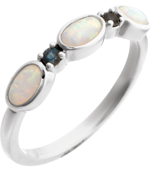 72478 Ring Set Platinum Lab-Grown White Opal Oval 5 X 3 Mm Natural London Blue Topaz Polished Lab-Grown White Opal Cabochon And Natural London Blue Topaz Stackable Ring