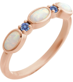 72478 Ring Set 14K Rose Lab-Grown White Opal Oval 5 X 3 Mm Natural Tanzanite Polished Lab-Grown White Opal Cabochon And Natural Tanzanite Stackable Ring