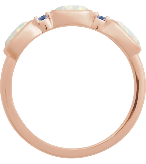 72478 Ring Set 14K Rose Lab-Grown White Opal Oval 5 X 3 Mm Natural Tanzanite Polished Lab-Grown White Opal Cabochon And Natural Tanzanite Stackable Ring