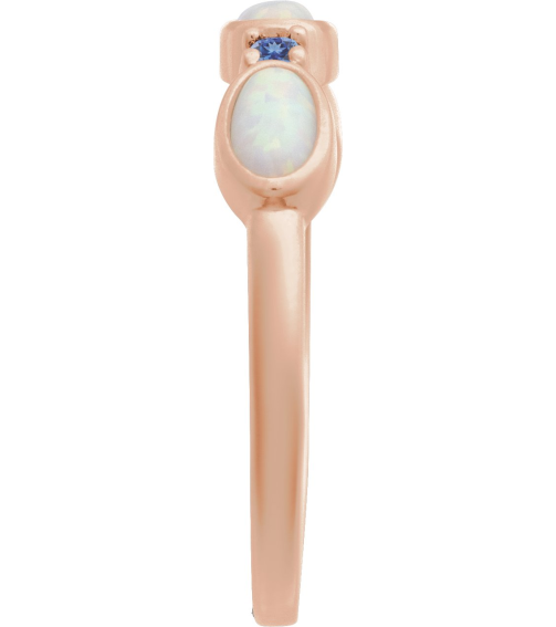 72478 Ring Set 14K Rose Lab-Grown White Opal Oval 5 X 3 Mm Natural Tanzanite Polished Lab-Grown White Opal Cabochon And Natural Tanzanite Stackable Ring