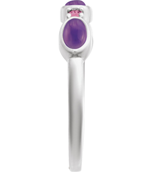 72478 Ring Set Sterling Silver Natural Amethyst Oval 5 X 3 Mm Natural Pink Tourmaline Polished Natural Amethyst Cabochon And Natural Pink Tourmaline Stackable Ring