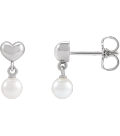 88721 Platinum Set Pearl Cultured Freshwater Pearl Pair 4 Mm Friction Friction Backs Included Pearl Polished Freshwater Pearl Youth Heart Drop Earrings