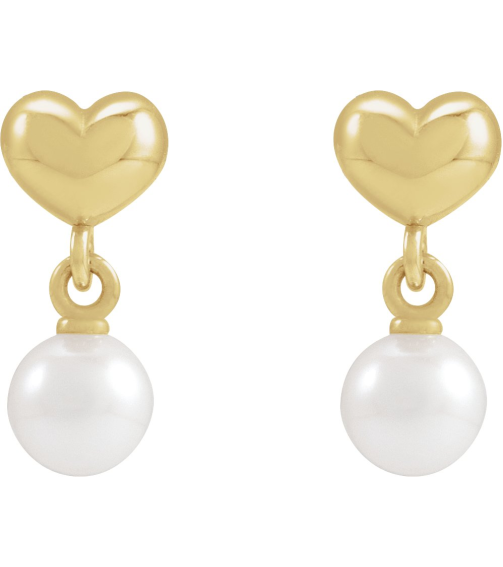 88721 Platinum Set Pearl Cultured Freshwater Pearl Pair 4 Mm Friction Friction Backs Included Pearl Polished Freshwater Pearl Youth Heart Drop Earrings