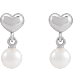 88721 Platinum Set Pearl Cultured Freshwater Pearl Pair 4 Mm Friction Friction Backs Included Pearl Polished Freshwater Pearl Youth Heart Drop Earrings