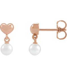88721 14K Rose Set Pearl Cultured Freshwater Pearl Pair 4 Mm Friction Friction Backs Included Pearl Polished Freshwater Pearl Youth Heart Drop Earrings