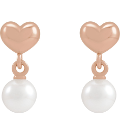 88721 14K Rose Set Pearl Cultured Freshwater Pearl Pair 4 Mm Friction Friction Backs Included Pearl Polished Freshwater Pearl Youth Heart Drop Earrings