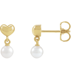 88721 14K Yellow Set Pearl Cultured Freshwater Pearl Pair 4 Mm Friction Friction Backs Included Pearl Polished Freshwater Pearl Youth Heart Drop Earrings