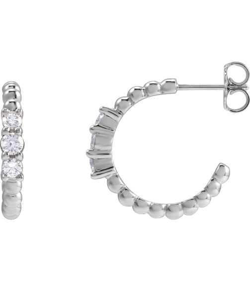 88756 Earring Set Platinum 19.3 Mm 3.36 Mm Natural Diamond Round Si2-Si3, Gh Pair Friction Backs Included Polished 38 Ctw Natural Diamond Beaded Hoop Earrings