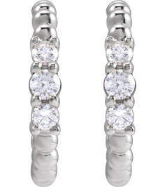 88756 Earring Set Platinum 19.3 Mm 3.36 Mm Natural Diamond Round Si2-Si3, Gh Pair Friction Backs Included Polished 38 Ctw Natural Diamond Beaded Hoop Earrings