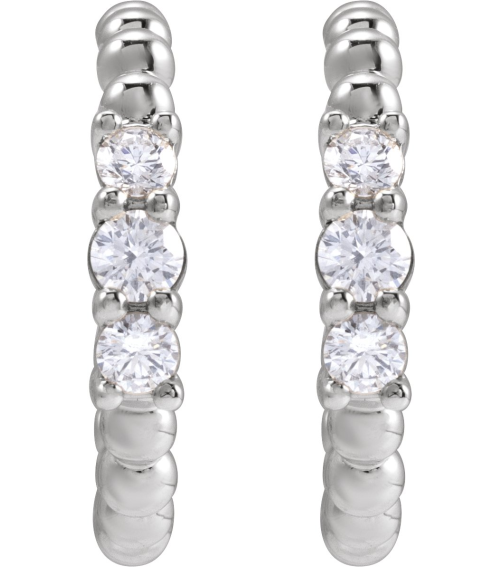 88756 Earring Set Platinum 19.3 Mm 3.36 Mm Natural Diamond Round Si2-Si3, Gh Pair Friction Backs Included Polished 38 Ctw Natural Diamond Beaded Hoop Earrings