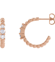 88756 Earring Set 14K Rose 19.3 Mm 3.36 Mm Natural Diamond Round I1, Gh Pair Friction Backs Included Polished 38 Ctw Natural Diamond Beaded Hoop Earrings