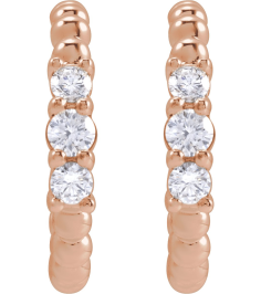 88756 Earring Set 14K Rose 19.3 Mm 3.36 Mm Natural Diamond Round I1, Gh Pair Friction Backs Included Polished 38 Ctw Natural Diamond Beaded Hoop Earrings
