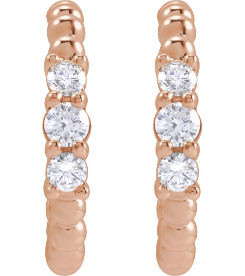 88756 Earring Set 14K Rose 19.3 Mm 3.36 Mm Natural Diamond Round I1, Gh Pair Friction Backs Included Polished 38 Ctw Natural Diamond Beaded Hoop Earrings