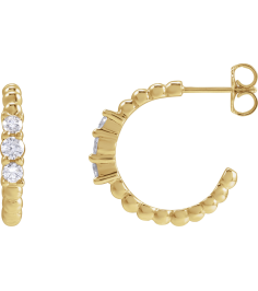 88756 Earring Set 14K Yellow 19.3 Mm 3.36 Mm Natural Diamond Round I1, Gh Pair Friction Backs Included Polished 38 Ctw Natural Diamond Beaded Hoop Earrings