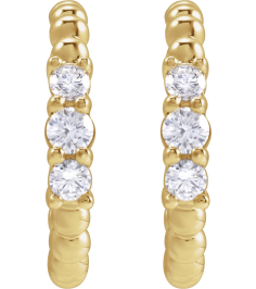 88756 Earring Set 14K Yellow 19.3 Mm 3.36 Mm Natural Diamond Round I1, Gh Pair Friction Backs Included Polished 38 Ctw Natural Diamond Beaded Hoop Earrings