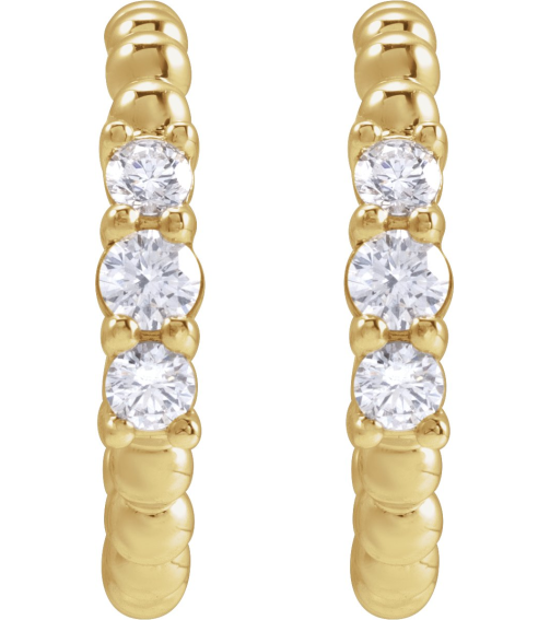88756 Earring Set 14K Yellow 19.3 Mm 3.36 Mm Natural Diamond Round I1, Gh Pair Friction Backs Included Polished 38 Ctw Natural Diamond Beaded Hoop Earrings