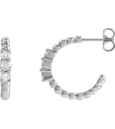 88756 Earring Set Sterling Silver 19.3 Mm 3.36 Mm Natural Diamond Round I1, Gh Pair Friction Backs Included Polished 38 Ctw Natural Diamond Beaded Hoop Earrings