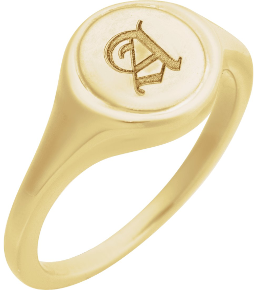 57976 14K Yellow Round 10.5 X 10.3 Mm Polished Polished Engravable Signet Ring