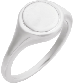 57976 14K White Round 10.5 X 10.3 Mm Polished Polished Engravable Signet Ring