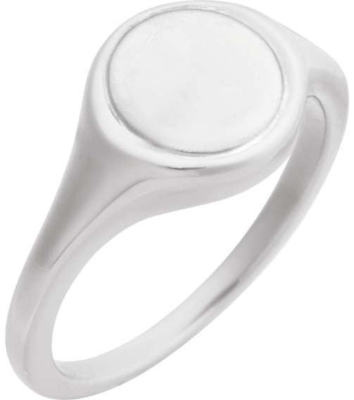 57976 14K White Round 10.5 X 10.3 Mm Polished Polished Engravable Signet Ring