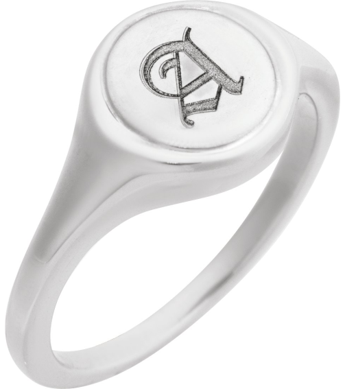 57976 14K White Round 10.5 X 10.3 Mm Polished Polished Engravable Signet Ring