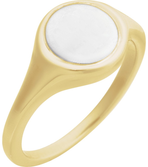 57976 14K YellowWhite Round 10.5 X 10.3 Mm Polished Polished Engravable Signet Ring