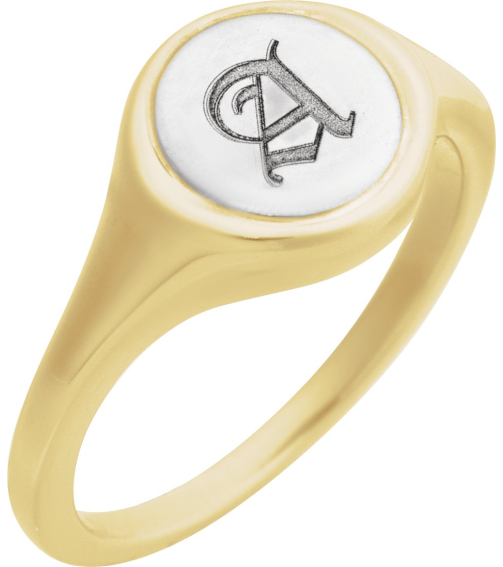 57976 14K YellowWhite Round 10.5 X 10.3 Mm Polished Polished Engravable Signet Ring