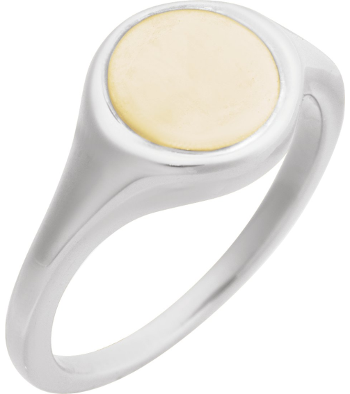 57976 14K WhiteYellow Round 10.5 X 10.3 Mm Polished Polished Engravable Signet Ring