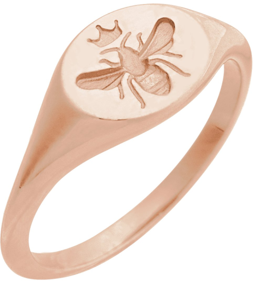 57989 14K Rose 8.4 X 8.4 Mm Bead BlastPolished Polished Intaglio Bee Signet Ring