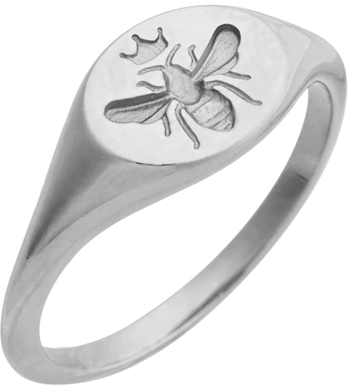 57989 Sterling Silver 8.4 X 8.4 Mm Bead BlastPolished Polished Intaglio Bee Signet Ring