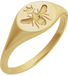 57989 14K Yellow 8.4 X 8.4 Mm Bead BlastPolished Polished Intaglio Bee Signet Ring