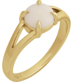 72448 Ring Set 14K Yellow Natural White Opal Round 7 Mm Polished Natural White Opal Solitaire Cabochon Ring