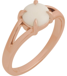 72448 Ring Set 14K Rose Natural White Opal Round 7 Mm Polished Natural White Opal Solitaire Cabochon Ring
