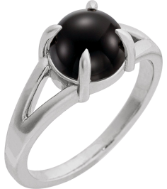 72448 Ring Set Platinum Natural Onyx Round 7 Mm Polished Natural Onyx Solitaire Cabochon Ring