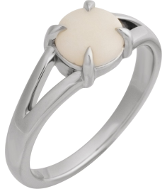 72448 Ring Set Platinum Natural White Opal Round 7 Mm Polished Natural White Opal Solitaire Cabochon Ring